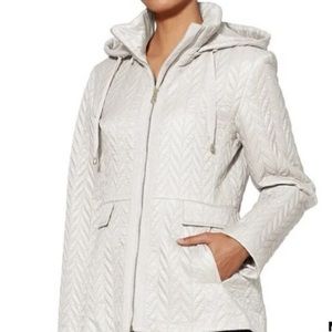 NWT Kate Spade Cream Chevron Quilted Hooded Jacket